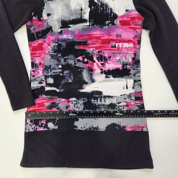 Marble Sweater Mini Dress XS Black Pink Abstract Long Sleeve Crew Neck Fine Knit - Picture 7 of 9